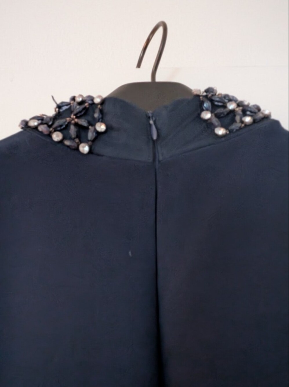 Taylor Strapless Navy Dress with Pearl and Crystal Shoulder Accents